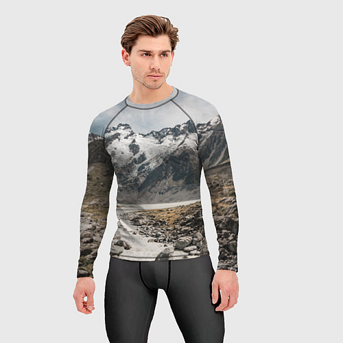Мужской рашгард Горы и река с камнями / 3D-принт – фото 3