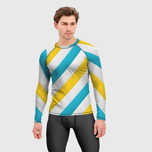 Мужской рашгард Желтые и синие полосы / 3D-принт – фото 3