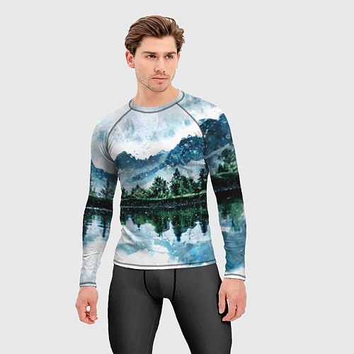 Мужской рашгард Горный пейзаж акварелью / 3D-принт – фото 3