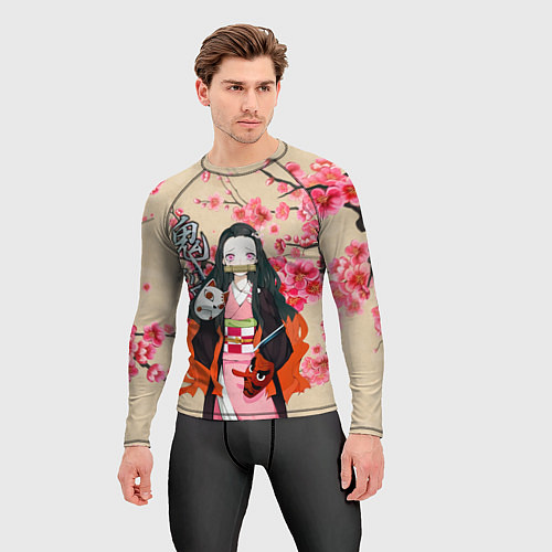 Мужской рашгард Незуко Камадо под сакурой / 3D-принт – фото 3
