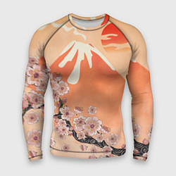 Рашгард мужской Ветка цветущей сакуры и вулкан, цвет: 3D-принт