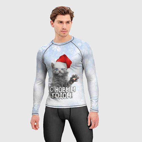 Мужской рашгард С Новым годом - котик / 3D-принт – фото 3