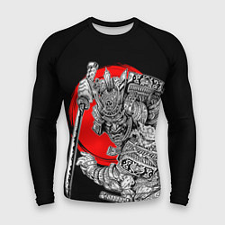 Мужской рашгард Самурай с мечом на черном фоне