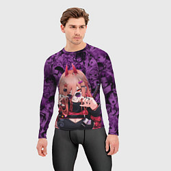 Рашгард мужской Человек - бензопила Пауэр и фиолетовый ахегао, цвет: 3D-принт — фото 2