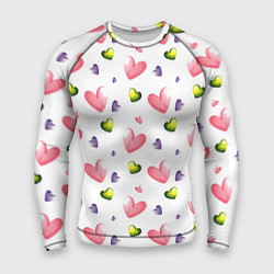 Рашгард мужской Акварельные сердечки - паттерн, цвет: 3D-принт