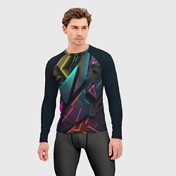 Рашгард мужской Неоновые абстрактные полигоны, цвет: 3D-принт — фото 2