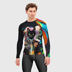 Рашгард мужской Модный чёрный кот - нейросеть - мода, цвет: 3D-принт — фото 2