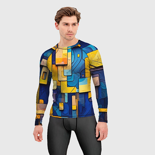 Мужской рашгард Синие и жёлтые фигуры / 3D-принт – фото 3
