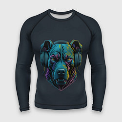 Рашгард мужской Питбуль в наушниках, цвет: 3D-принт
