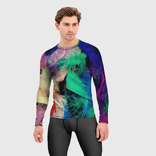Мужской рашгард Неоновые перья павлина / 3D-принт – фото 3