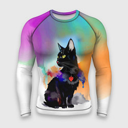 Рашгард мужской Чёрная кошечка с сердечком на груди, цвет: 3D-принт