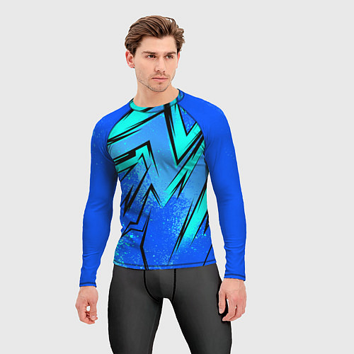 Мужской рашгард Sport uniform - синие брызки / 3D-принт – фото 3