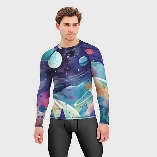 Мужской рашгард Абстрактный акварельный пейзаж: арт нейросети / 3D-принт – фото 3