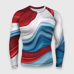 Рашгард мужской Белые синие красные волны, цвет: 3D-принт