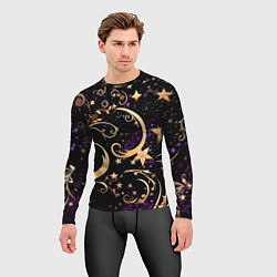Рашгард мужской Чёрный паттерн со звёздами и лунами, цвет: 3D-принт — фото 2