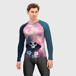 Рашгард мужской Скелет в худи с цветами, цвет: 3D-принт — фото 2