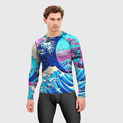 Рашгард мужской Большая волна в Канагаве сакура, цвет: 3D-принт — фото 2