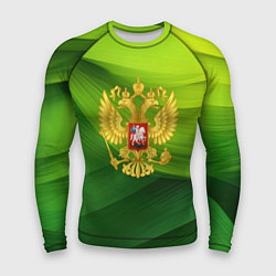 Рашгард мужской Золотистый герб России на зеленом фоне, цвет: 3D-принт