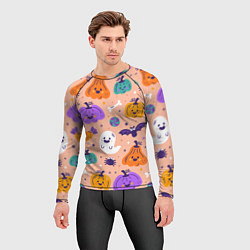 Рашгард мужской Halloween - pumpkins and ghosts, цвет: 3D-принт — фото 2