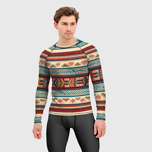 Мужской рашгард Этнический паттерн в горизонтальную полоску / 3D-принт – фото 3