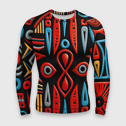 Рашгард мужской Красно-синий узор в африканском стиле, цвет: 3D-принт