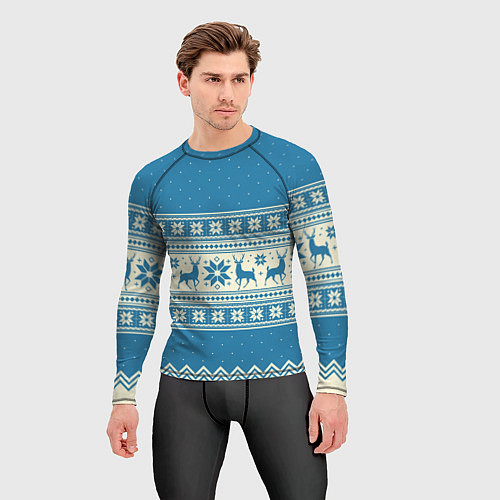 Мужской рашгард Sweater with deer on a blue background / 3D-принт – фото 3