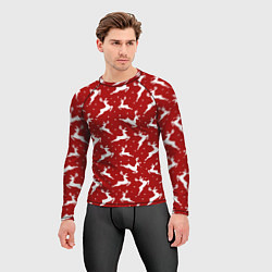 Рашгард мужской Красный паттерн с новогодними оленями, цвет: 3D-принт — фото 2