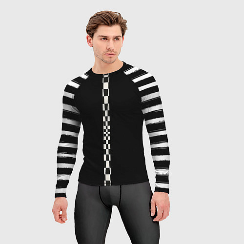 Мужской рашгард Иллюзия заполненного пространства черный клетка и / 3D-принт – фото 3