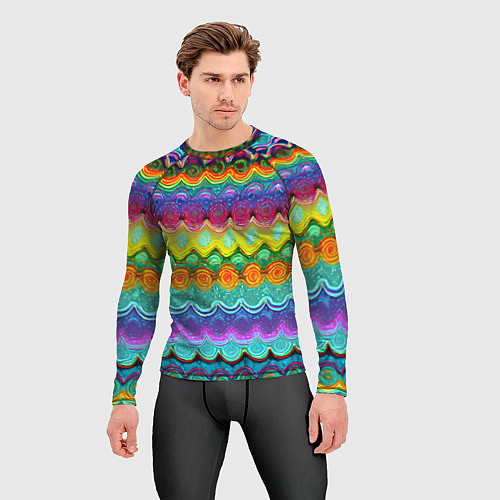 Мужской рашгард Разноцветные волнистые узоры / 3D-принт – фото 3