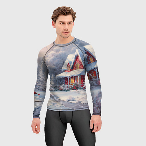 Мужской рашгард Новогодний снежный дом / 3D-принт – фото 3