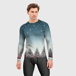 Рашгард мужской Волшебство зимней природы иней на деревьях, цвет: 3D-принт — фото 2