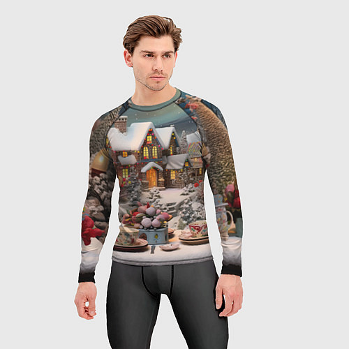 Мужской рашгард Объемные новогодние домики / 3D-принт – фото 3