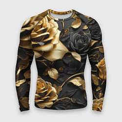 Рашгард мужской Металлические розы золотые и черные, цвет: 3D-принт