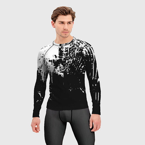 Мужской рашгард Черно-белый гранж текстуры дерева / 3D-принт – фото 3