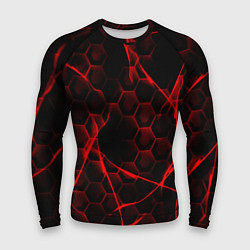 Рашгард мужской Красные узоры шестиугольник, цвет: 3D-принт