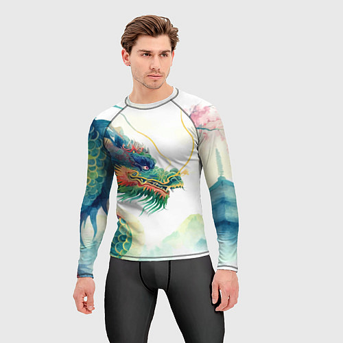 Мужской рашгард Japanese dragon - watercolor art / 3D-принт – фото 3
