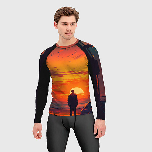 Мужской рашгард Закат в пустынном городе / 3D-принт – фото 3