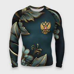 Рашгард мужской Золотые листья и герб России, цвет: 3D-принт