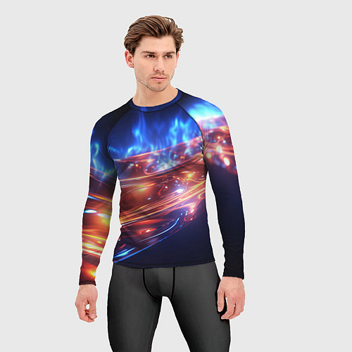 Мужской рашгард Оранжевая полоса в движении / 3D-принт – фото 3