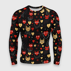 Рашгард мужской Паттерн с сердечками и котами валентинка, цвет: 3D-принт