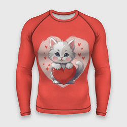 Рашгард мужской Мультяшный котенок держит красное сердечко, цвет: 3D-принт