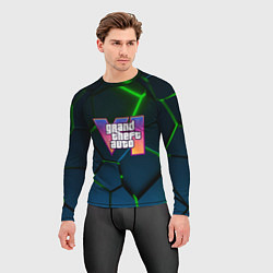 Рашгард мужской GTA 6 лого на фоне разлома зеленых плит, цвет: 3D-принт — фото 2