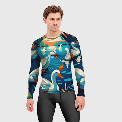 Мужской рашгард Гуси лебеди вода / 3D-принт – фото 3