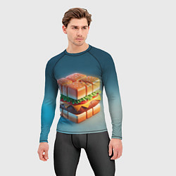 Рашгард мужской Абстрактный гамбургер в форме куба, цвет: 3D-принт — фото 2
