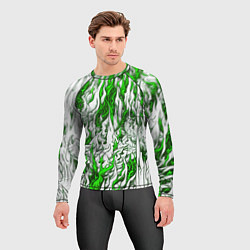 Рашгард мужской Белый и зелёный узор, цвет: 3D-принт — фото 2