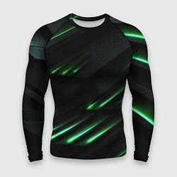 Рашгард мужской Спортивный черно-зеленый стиль, цвет: 3D-принт