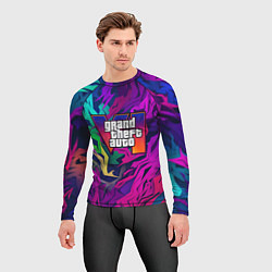 Рашгард мужской Gta лого фиолетовый камуфляж, цвет: 3D-принт — фото 2