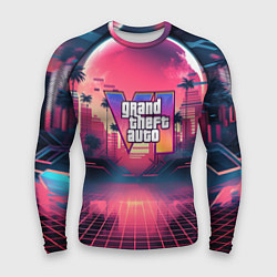 Рашгард мужской GTA 6 logo retro night, цвет: 3D-принт