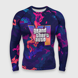 Рашгард мужской GTA 6 logo яркий неоновый камуфляжный стиль, цвет: 3D-принт