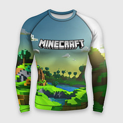 Рашгард мужской Minecraft logo зеленый летний мир, цвет: 3D-принт